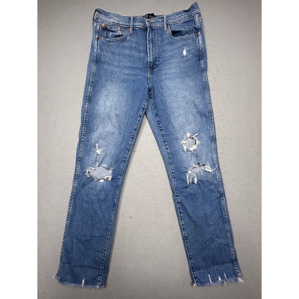 GAP High Rise Vintage Slim Cotton Blend Blue Distressed 12/31L Womens